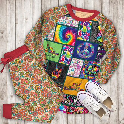 Hippie Frog Peace Pajama Set |Sleepwear Pjs Sets | Raglan Shirt Pants Set