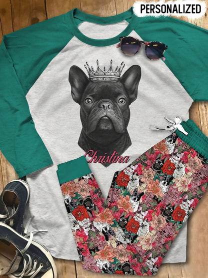 French Bulldog May Baby King Personalized Name Pajama Set |Sleepwear Pjs Sets | Raglan Shirt Pants Set
