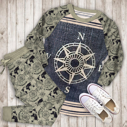 Compass Pajama Set | Pajamas | Cotton Sleepwear Sets | Soft Long Sleeve Pjs | Raglan Shirt and Pants Set
