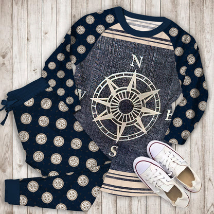 Compass Pajama Set | Pajamas | Cotton Sleepwear Sets | Soft Long Sleeve Pjs | Raglan Shirt and Pants Set