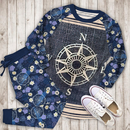 Compass Pajama Set | Pajamas | Cotton Sleepwear Sets | Soft Long Sleeve Pjs | Raglan Shirt and Pants Set
