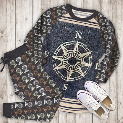 Compass Pajama Set | Pajamas | Cotton Sleepwear Sets | Soft Long Sleeve Pjs | Raglan Shirt and Pants Set