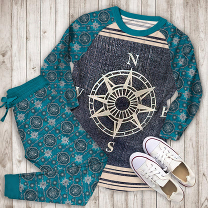 Compass Pajama Set | Pajamas | Cotton Sleepwear Sets | Soft Long Sleeve Pjs | Raglan Shirt and Pants Set