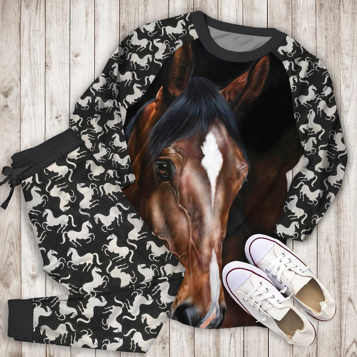 Horse Cool Pajama Set | Pajamas | Cotton Sleepwear Sets | Soft Long Sleeve Pjs | Raglan Shirt and Pants Set