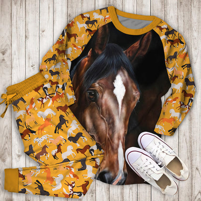 Horse Cool Pajama Set | Pajamas | Cotton Sleepwear Sets | Soft Long Sleeve Pjs | Raglan Shirt and Pants Set