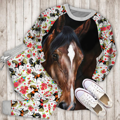 Horse Cool Pajama Set | Pajamas | Cotton Sleepwear Sets | Soft Long Sleeve Pjs | Raglan Shirt and Pants Set