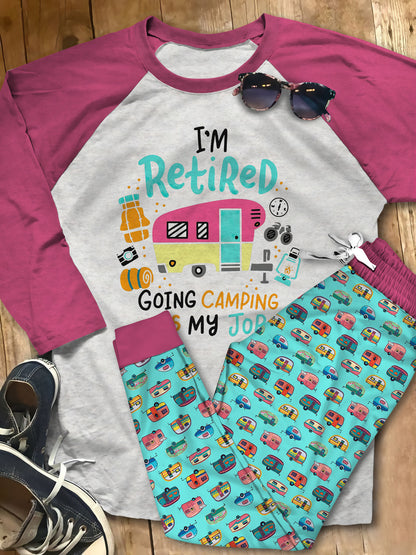 Camping Retired Pajama Set |Sleepwear Pjs Sets | Raglan Shirt Pants Set