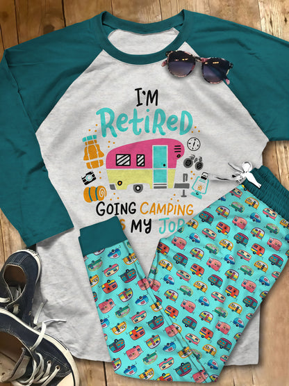 Camping Retired Pajama Set |Sleepwear Pjs Sets | Raglan Shirt Pants Set