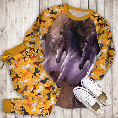 Horse Pajama Set | Pajamas | Cotton Sleepwear Sets | Soft Long Sleeve Pjs | Raglan Shirt and Pants Set
