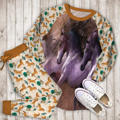 Horse Pajama Set | Pajamas | Cotton Sleepwear Sets | Soft Long Sleeve Pjs | Raglan Shirt and Pants Set