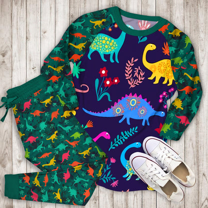 Colourful Dinosaur Pajama Set |Sleepwear Pjs Sets | Raglan Shirt Pants Set
