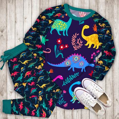 Colourful Dinosaur Pajama Set |Sleepwear Pjs Sets | Raglan Shirt Pants Set