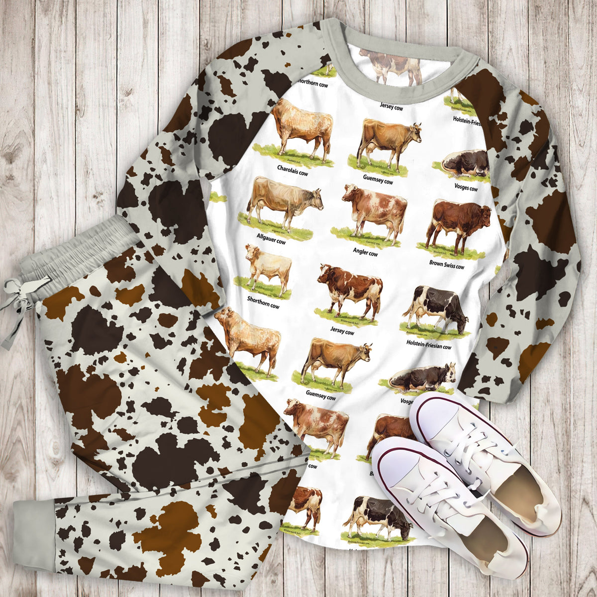 Cow Pajama Set | Pajamas | Cotton Sleepwear Sets | Soft Long Sleeve Pjs | Raglan Shirt and Pants Set