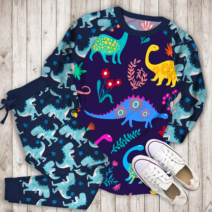 Colourful Dinosaur Pajama Set |Sleepwear Pjs Sets | Raglan Shirt Pants Set