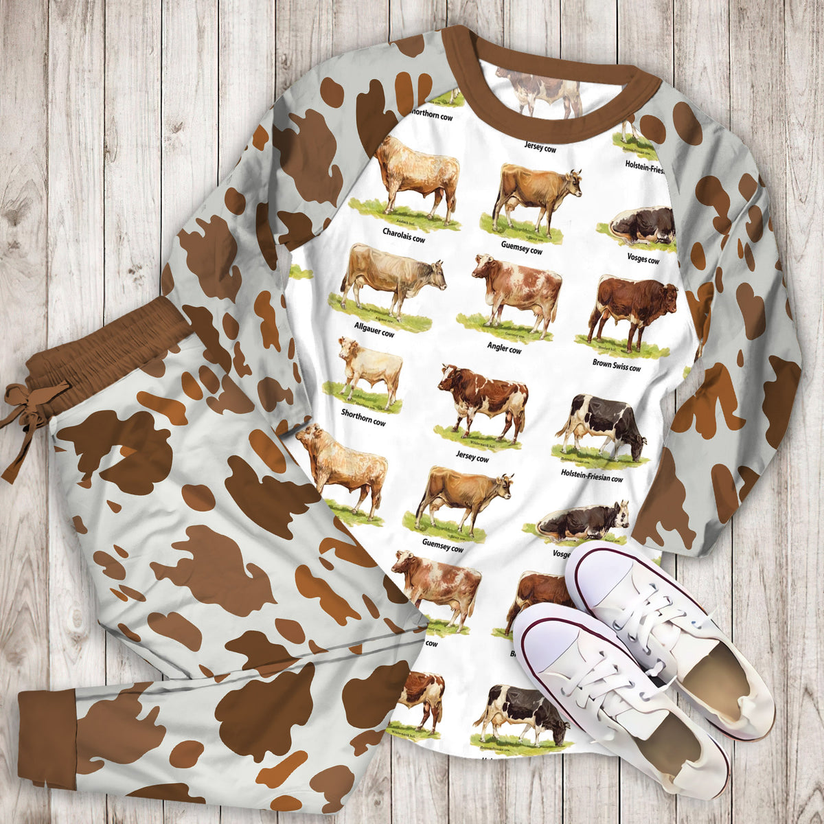 Cow Pajama Set | Pajamas | Cotton Sleepwear Sets | Soft Long Sleeve Pjs | Raglan Shirt and Pants Set