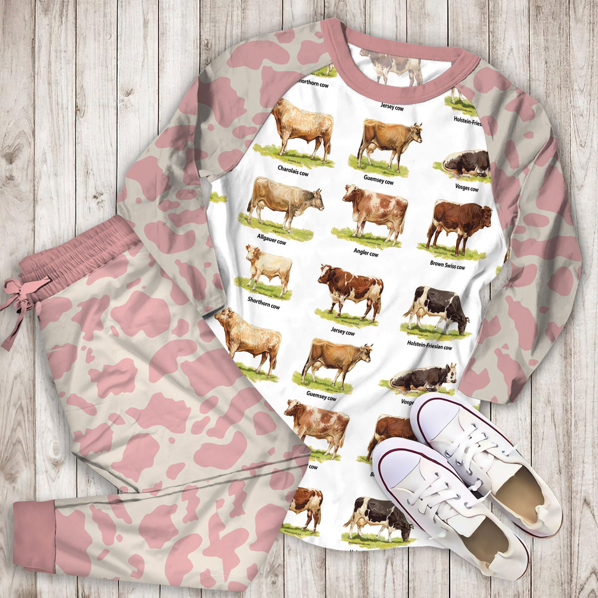 Cow Pajama Set | Pajamas | Cotton Sleepwear Sets | Soft Long Sleeve Pjs | Raglan Shirt and Pants Set