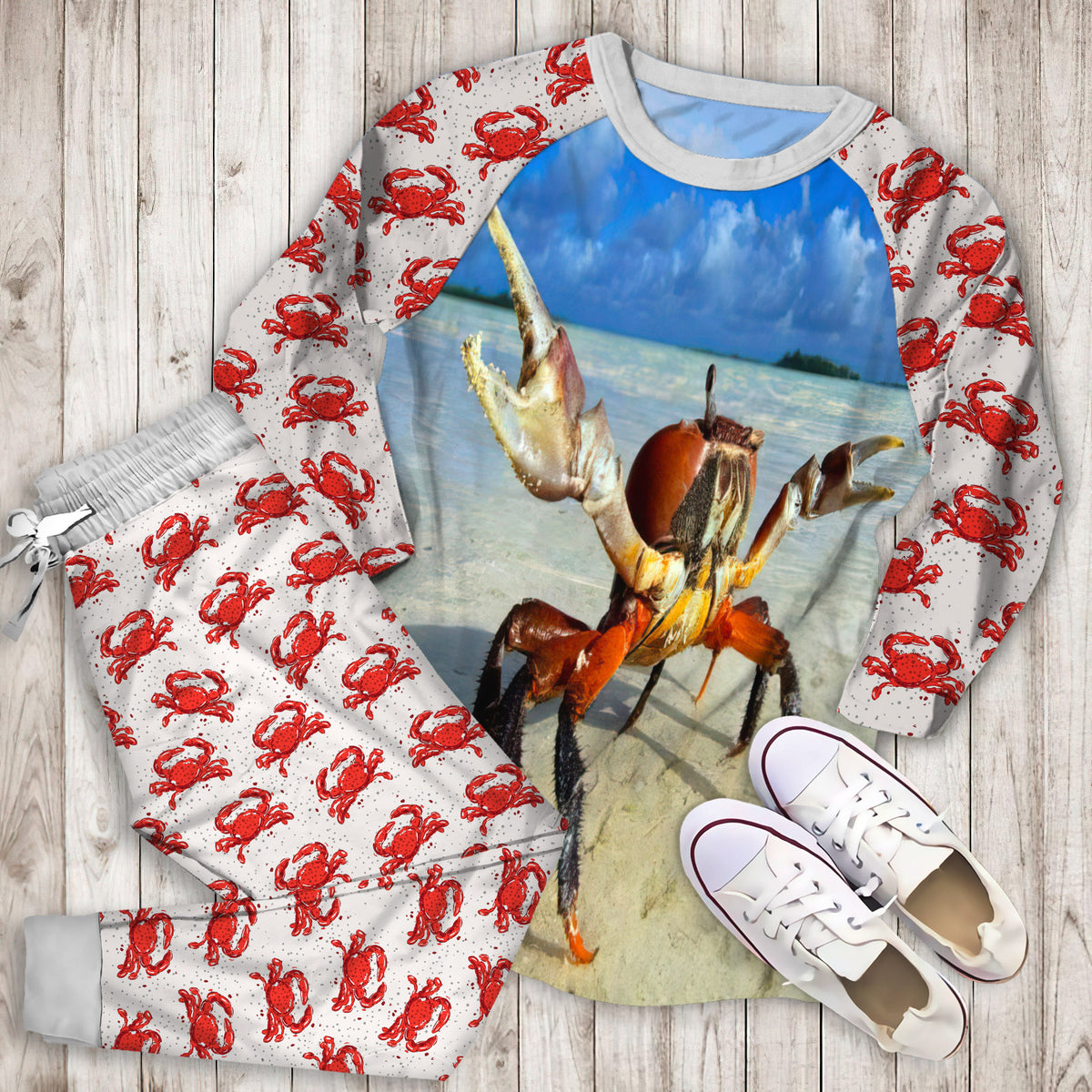Crab Pajama Set |Sleepwear Pjs Sets | Raglan Shirt Pants Set