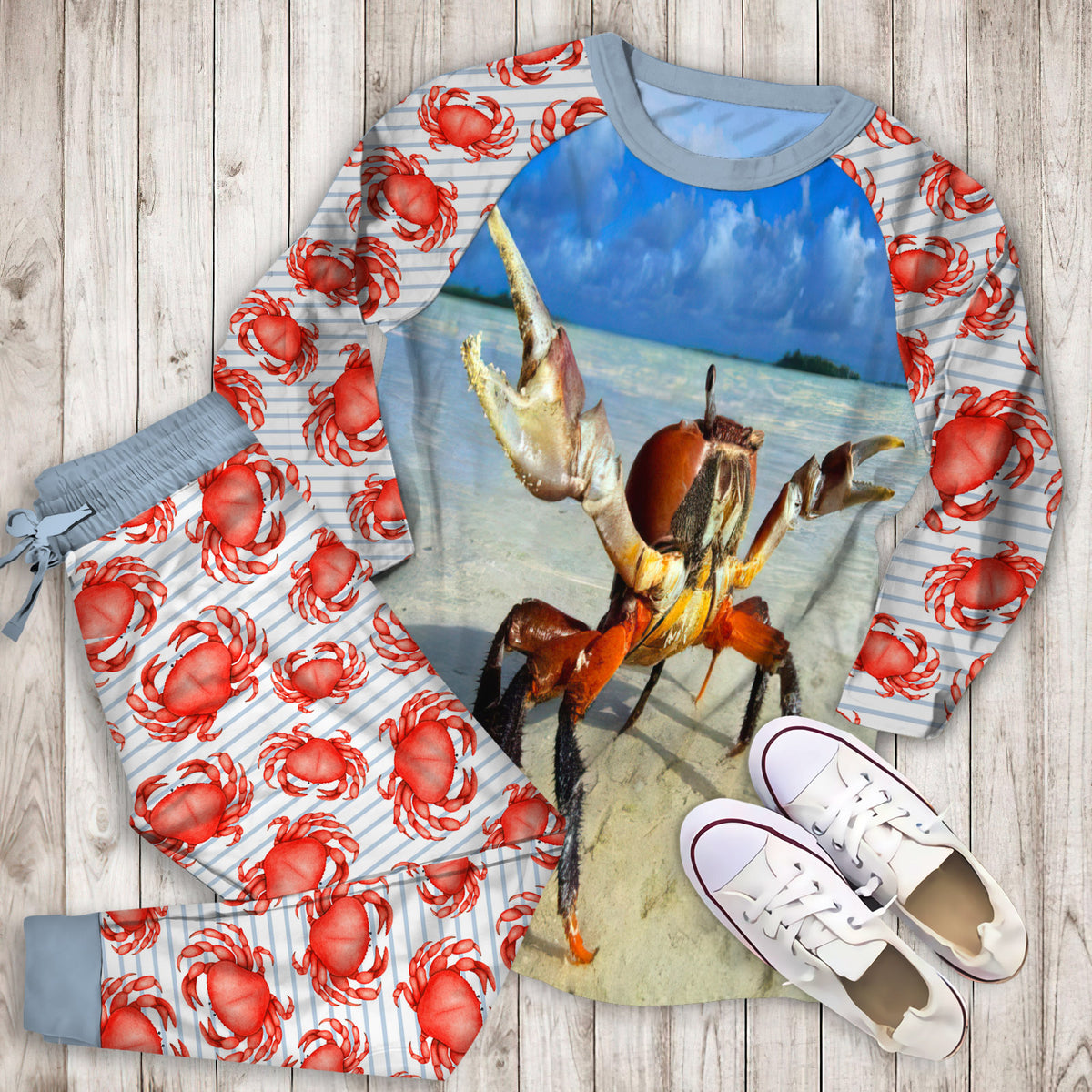 Crab Pajama Set |Sleepwear Pjs Sets | Raglan Shirt Pants Set