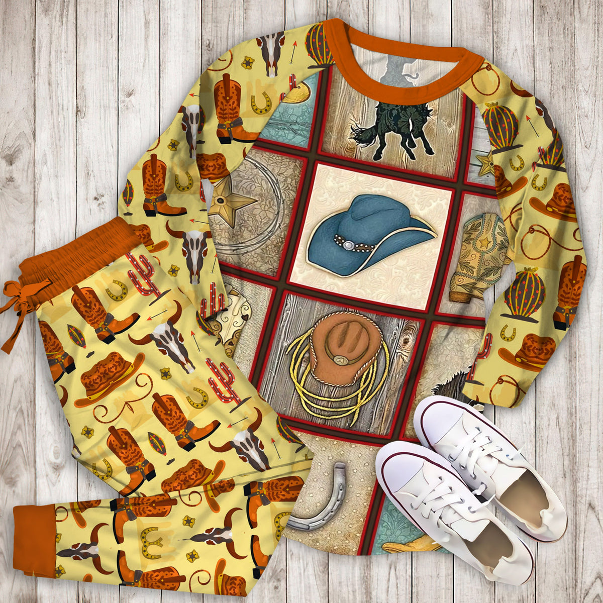 Western Cowboy Pajama Set |Sleepwear Pjs Sets | Raglan Shirt Pants Set