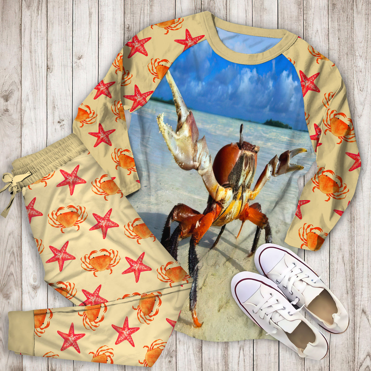 Crab Pajama Set |Sleepwear Pjs Sets | Raglan Shirt Pants Set