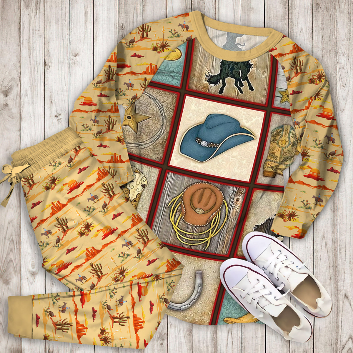 Western Cowboy Pajama Set |Sleepwear Pjs Sets | Raglan Shirt Pants Set