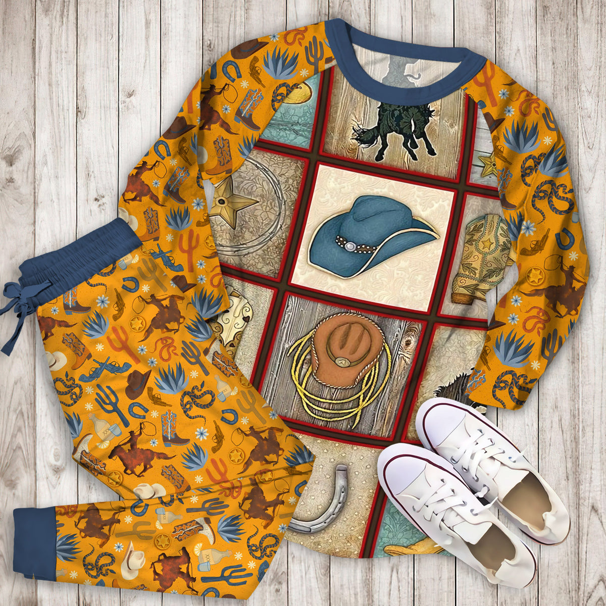 Western Cowboy Pajama Set |Sleepwear Pjs Sets | Raglan Shirt Pants Set