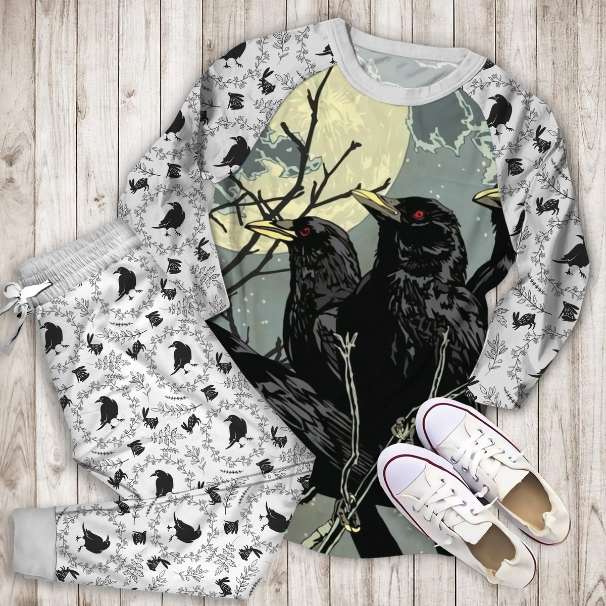 Crow Pajama Set |Sleepwear Pjs Sets | Raglan Shirt Pants Set