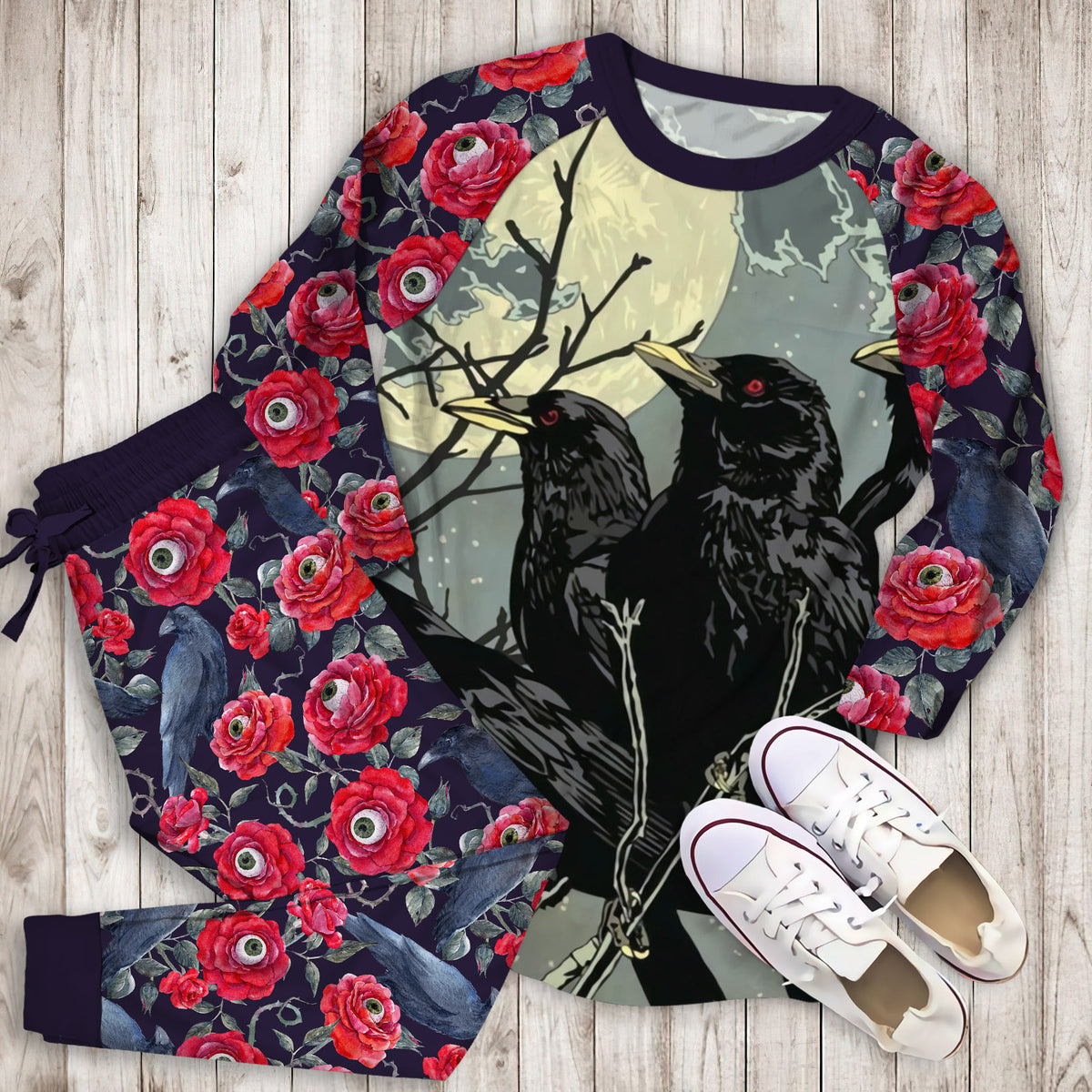 Crow Pajama Set |Sleepwear Pjs Sets | Raglan Shirt Pants Set