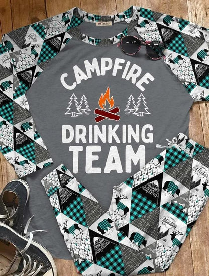 Camping Campfire Drinking Team Colors Aaf Pajama Set |Sleepwear Pjs Sets | Raglan Shirt Pants Set