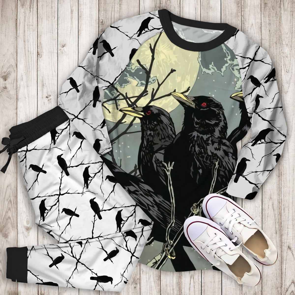 Crow Pajama Set |Sleepwear Pjs Sets | Raglan Shirt Pants Set