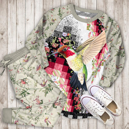 Hummingbird Pajama Set | Pajamas | Cotton Sleepwear Sets | Soft Long Sleeve Pjs | Raglan Shirt and Pants Set