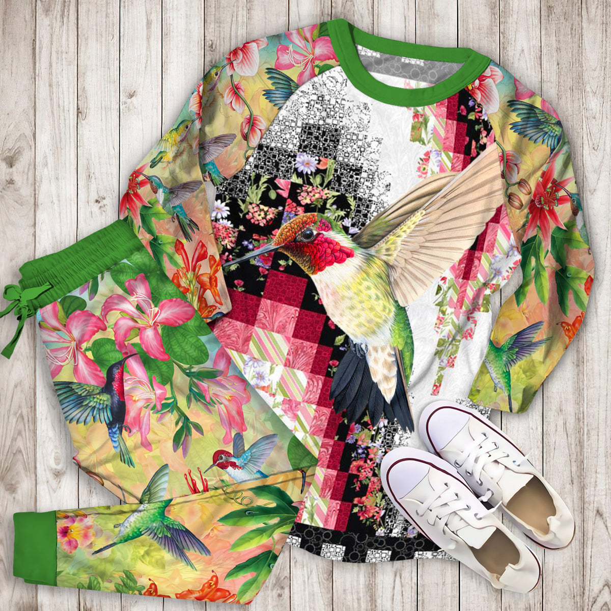 Hummingbird Pajama Set | Pajamas | Cotton Sleepwear Sets | Soft Long Sleeve Pjs | Raglan Shirt and Pants Set