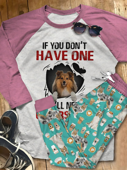 Shetland Sheepdog Premium Cute Gift Th Pajama Set |Sleepwear Pjs Sets | Raglan Shirt Pants Set