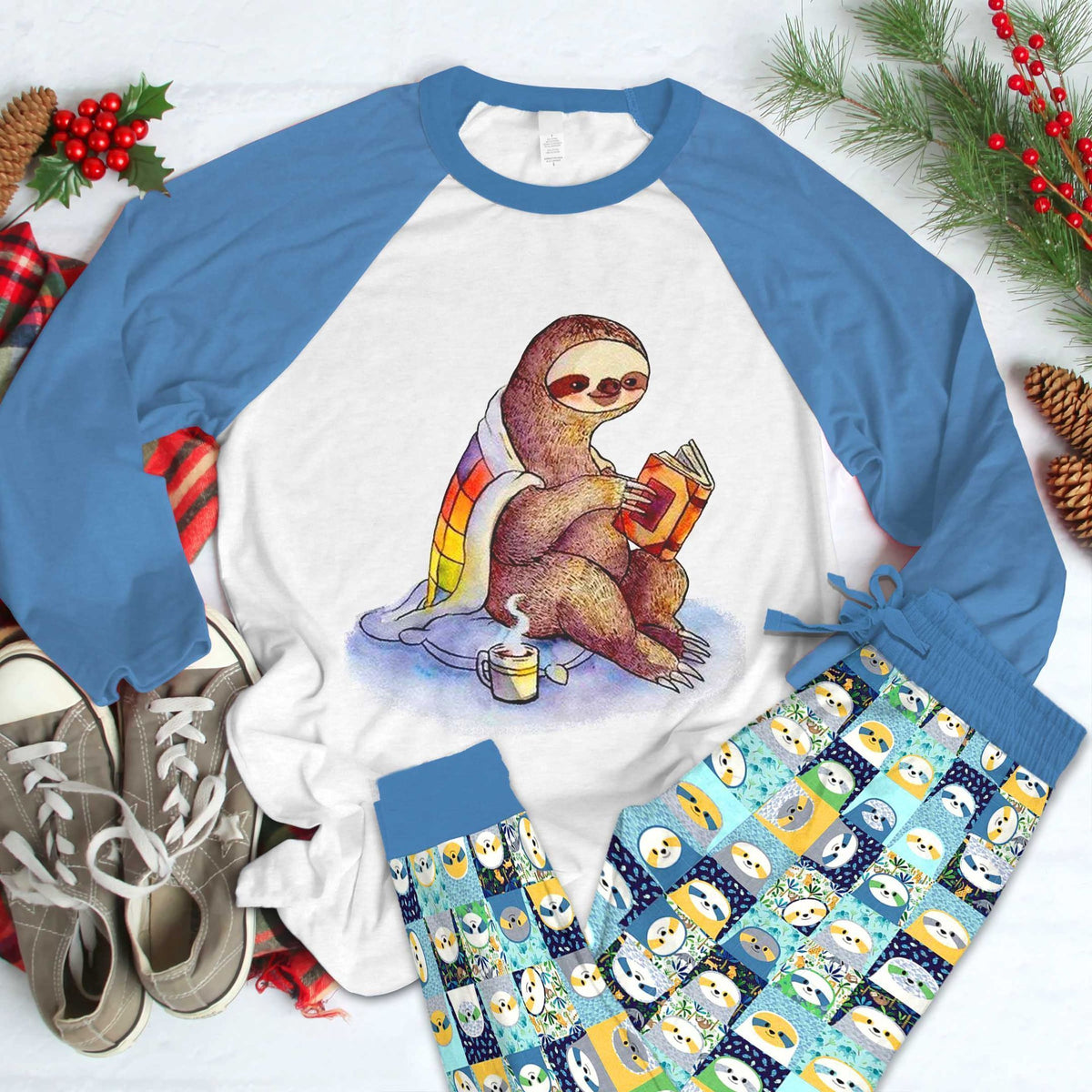 Sloth Laz Pajama Set |Sleepwear Pjs Sets | Raglan Shirt Pants Set