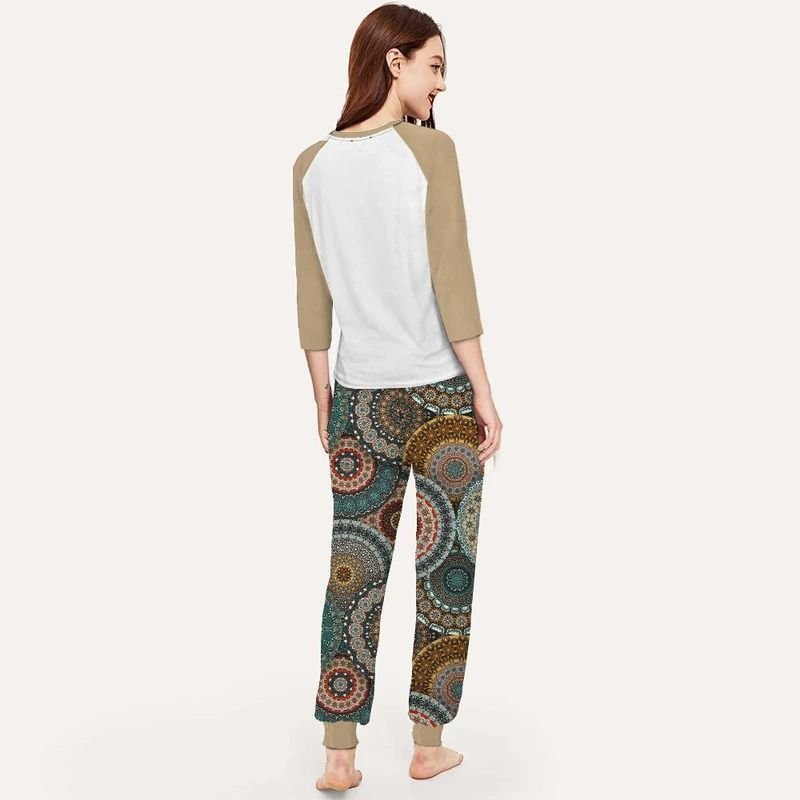Hummingbird Mandala Aao Pajama Set |Sleepwear Pjs Sets | Raglan Shirt Pants Set