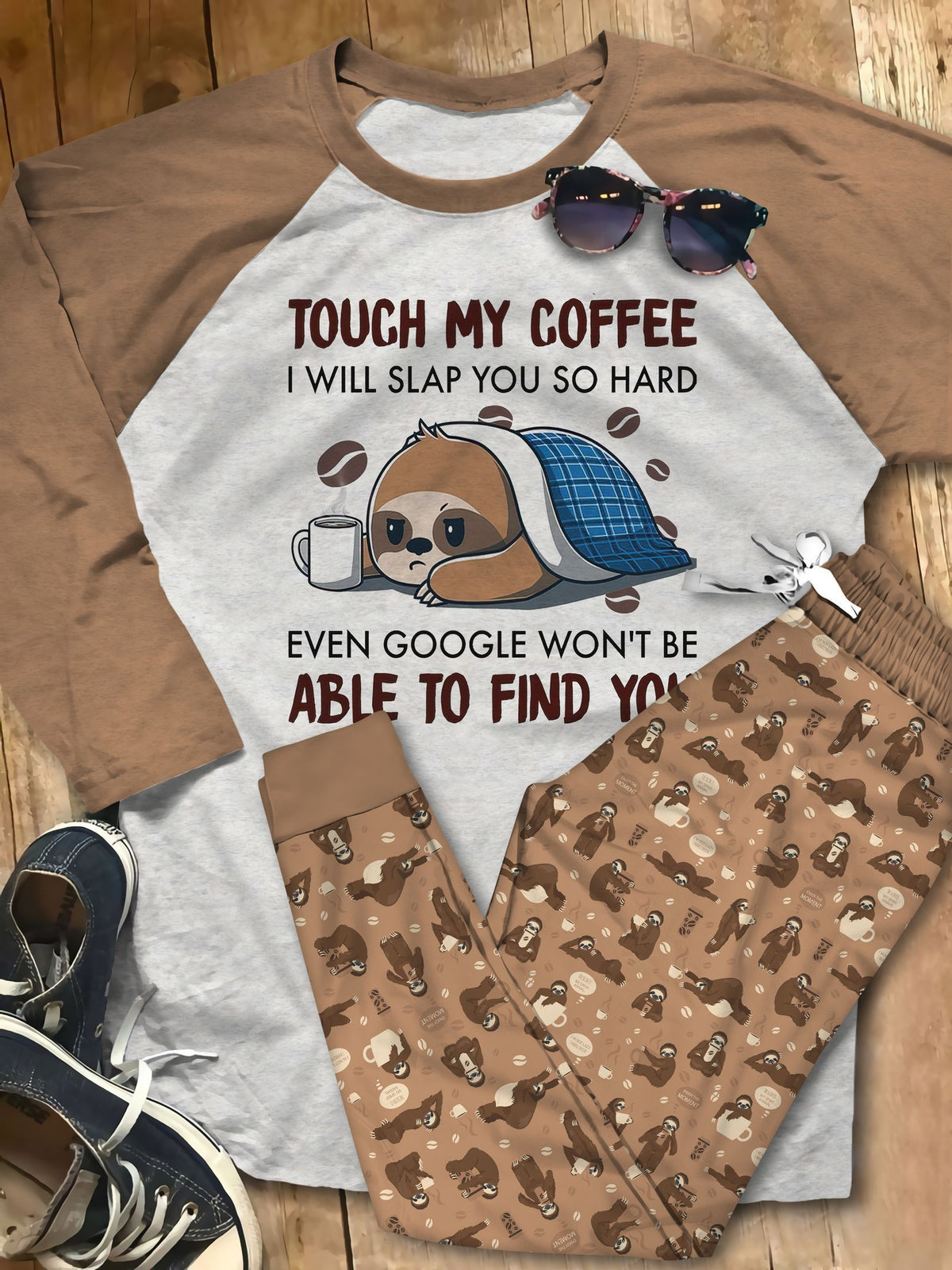 Sloth More Nap More Fun Pajama Set |Sleepwear Pjs Sets | Raglan Shirt Pants Set