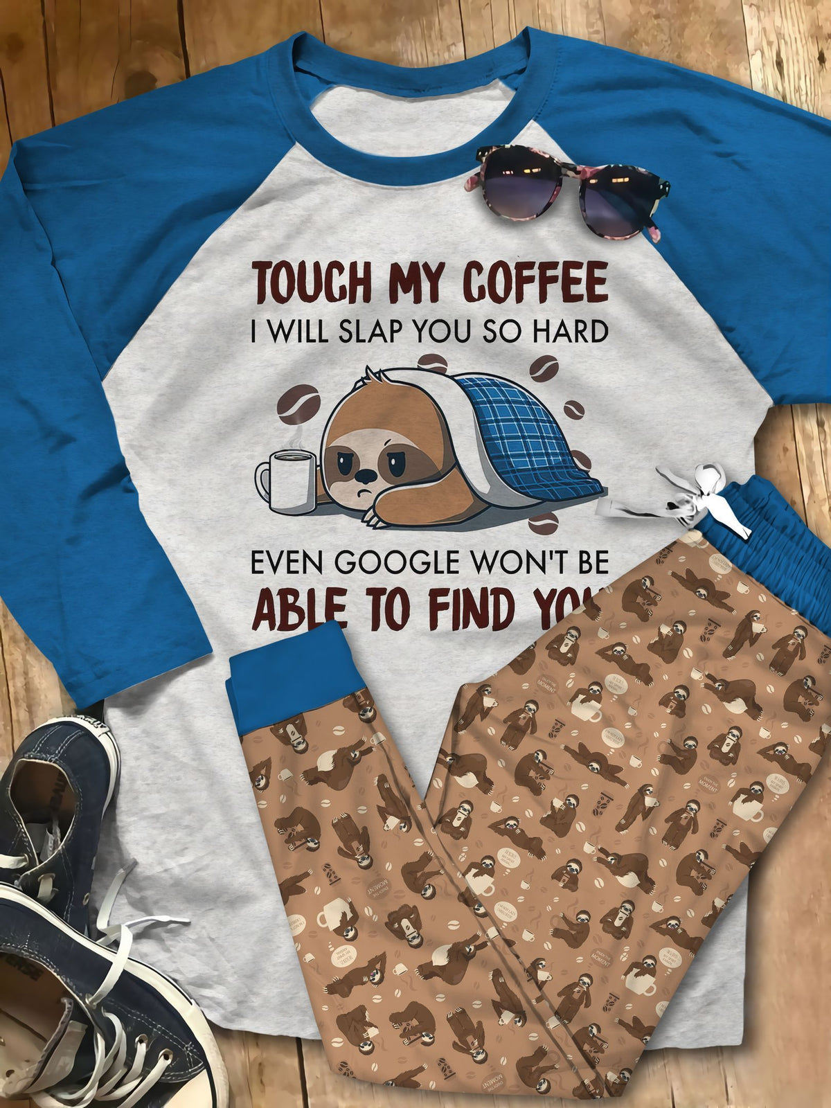 Sloth More Nap More Fun Pajama Set |Sleepwear Pjs Sets | Raglan Shirt Pants Set