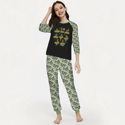 Sloth Tree Pose Aca Pajama Set |Sleepwear Pjs Sets | Raglan Shirt Pants Set