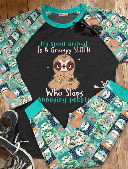 Sloth My Spirit Animal Aax Pajama Set |Sleepwear Pjs Sets | Raglan Shirt Pants Set