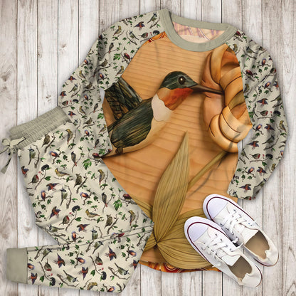 Humming Bird Pajama Set | Pajamas | Cotton Sleepwear Sets | Soft Long Sleeve Pjs | Raglan Shirt and Pants Set