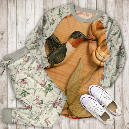 Humming Bird Pajama Set | Pajamas | Cotton Sleepwear Sets | Soft Long Sleeve Pjs | Raglan Shirt and Pants Set