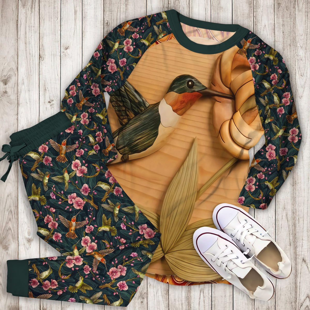 Humming Bird Pajama Set | Pajamas | Cotton Sleepwear Sets | Soft Long Sleeve Pjs | Raglan Shirt and Pants Set