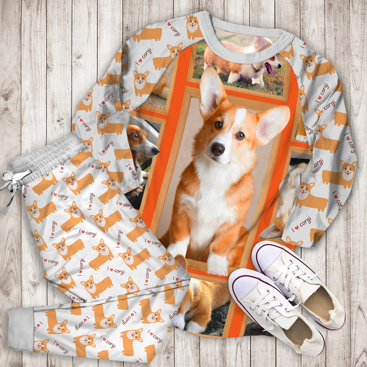Corgi Pajama Set | Pajamas | Cotton Sleepwear Sets | Soft Long Sleeve Pjs | Raglan Shirt and Pants Set