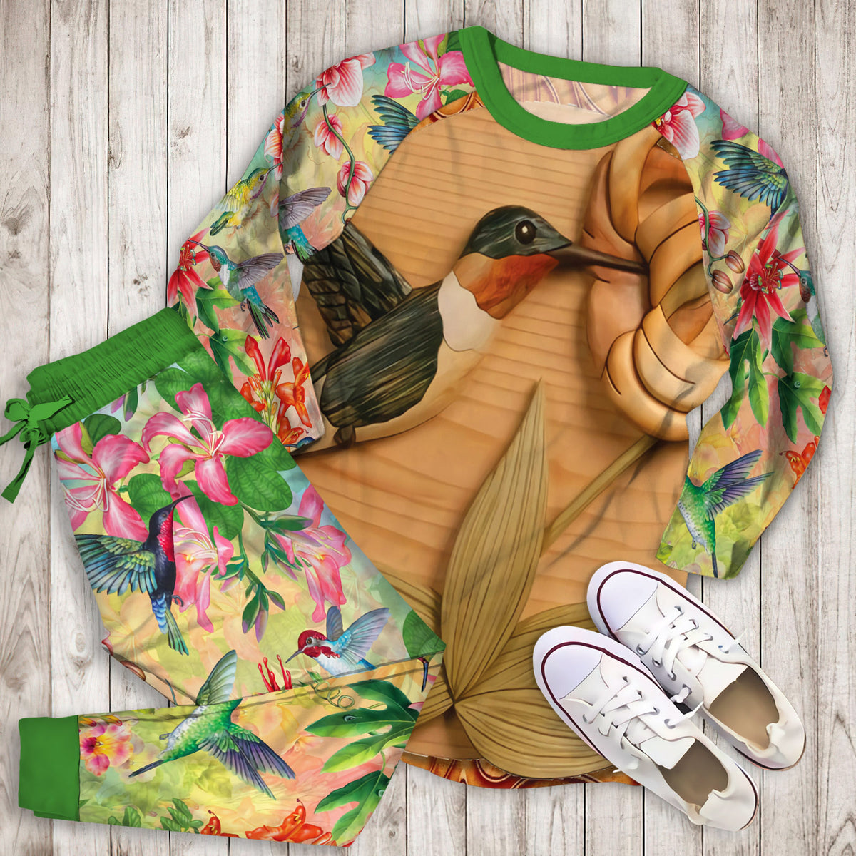 Humming Bird Pajama Set | Pajamas | Cotton Sleepwear Sets | Soft Long Sleeve Pjs | Raglan Shirt and Pants Set