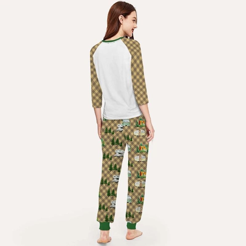 Lets Go Camping Aaq Pajama Set |Sleepwear Pjs Sets | Raglan Shirt Pants Set