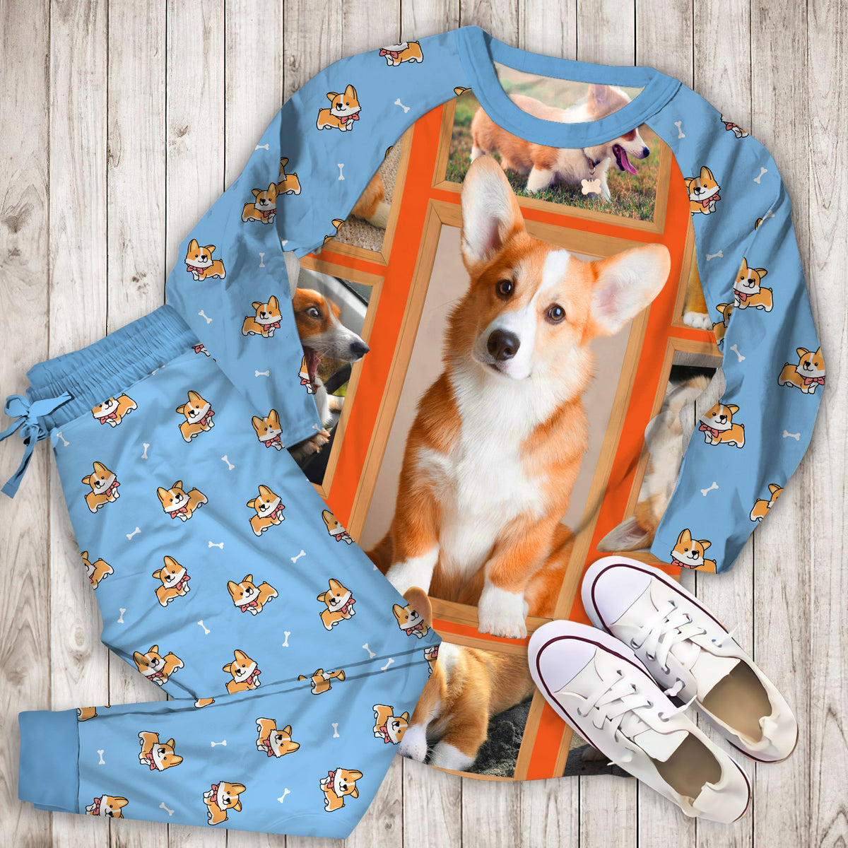 Corgi Pajama Set | Pajamas | Cotton Sleepwear Sets | Soft Long Sleeve Pjs | Raglan Shirt and Pants Set