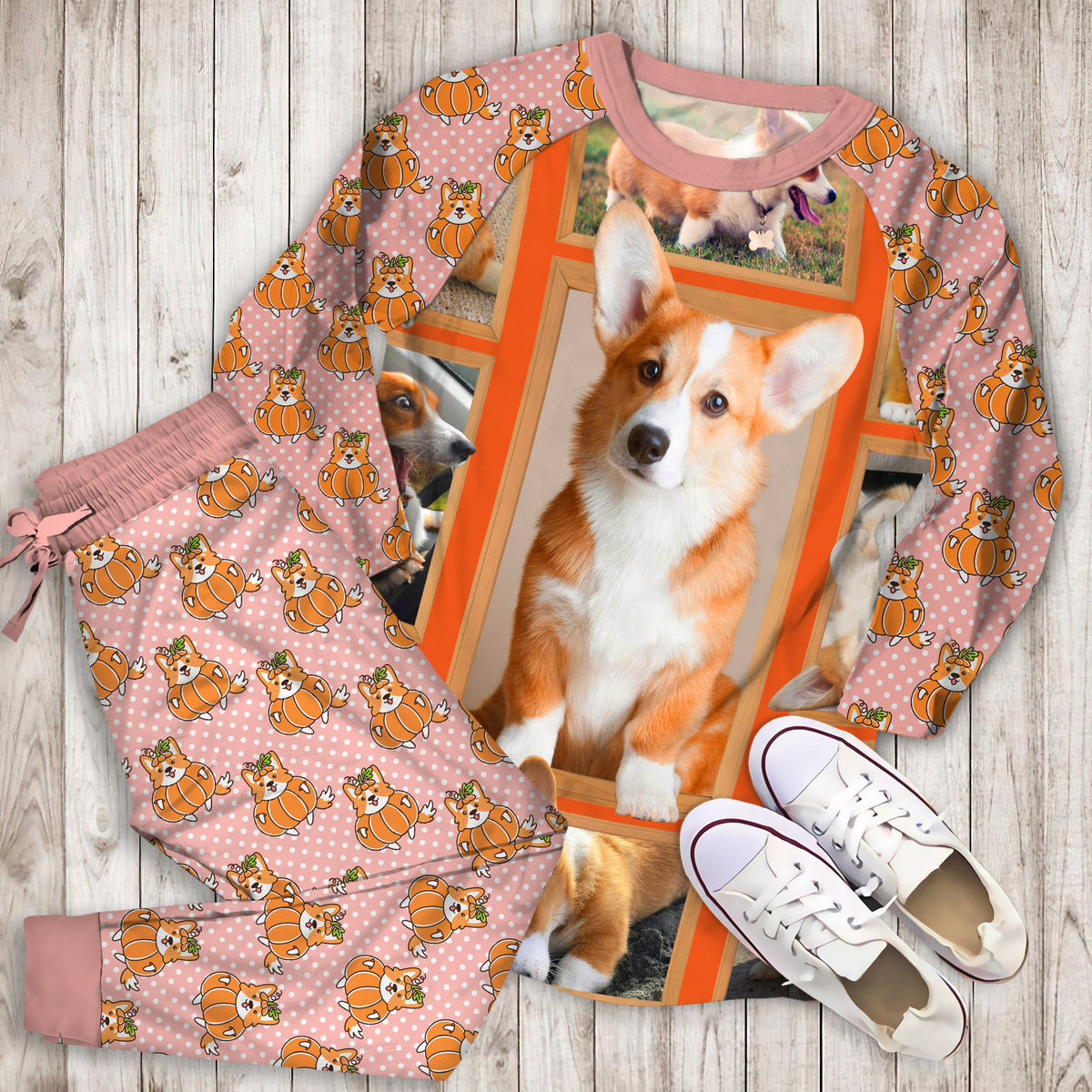 Corgi Pajama Set | Pajamas | Cotton Sleepwear Sets | Soft Long Sleeve Pjs | Raglan Shirt and Pants Set