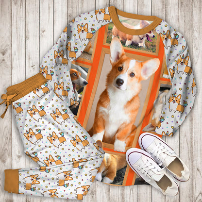 Corgi Pajama Set | Pajamas | Cotton Sleepwear Sets | Soft Long Sleeve Pjs | Raglan Shirt and Pants Set