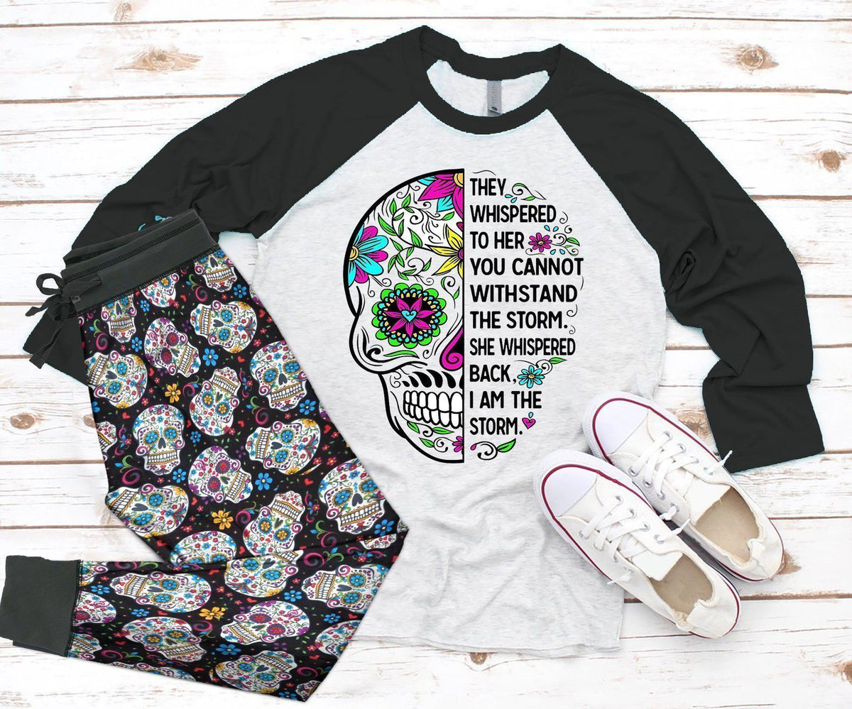 Skull Floral Black Amazing Mma Pajama Set |Sleepwear Pjs Sets | Raglan Shirt Pants Set