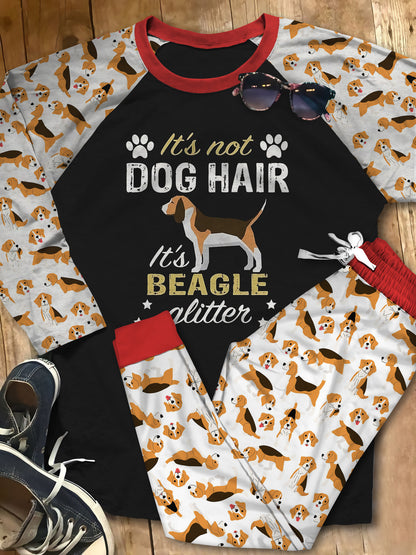 Beagle Beagle Glitter Aac Pajama Set |Sleepwear Pjs Sets | Raglan Shirt Pants Set